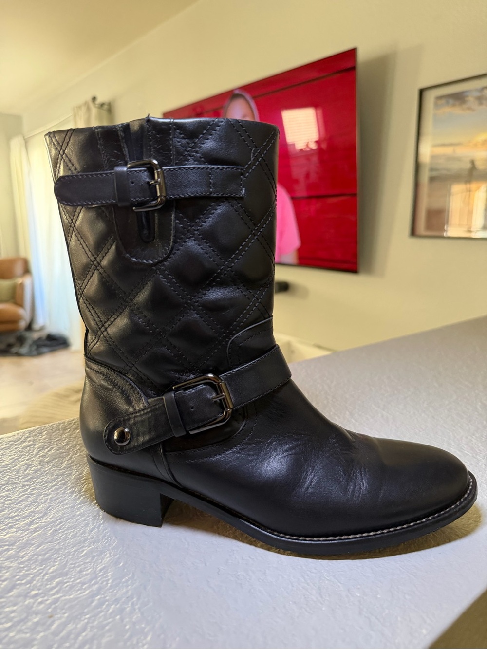 Aquatalia Black Quilted Moto Boot